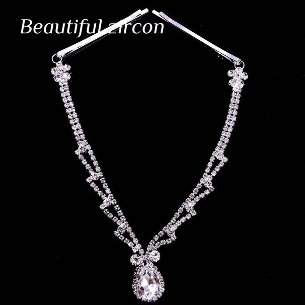 Hot selling women's rhinestone headdress fashion water drop forehead chain bride forehead pendant jewelry accessories female_voghion.com
