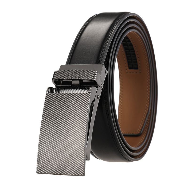 Cinturón de piel de vaca natural marrón para hombre, hebilla automática de aleación de 31 mm, sin agujeros, para traje masculino_voghion.com