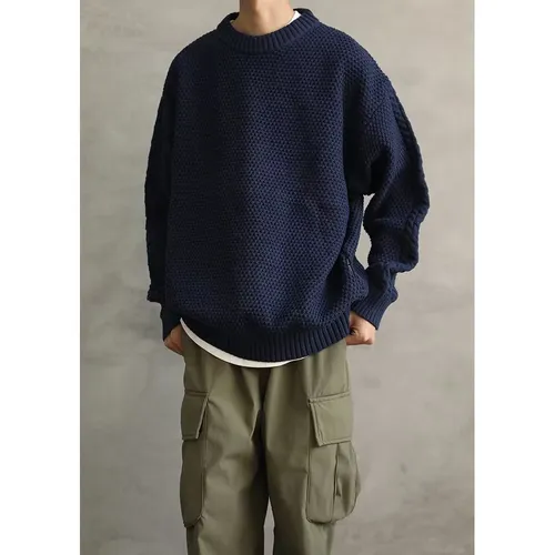 Herbst und gut aussehend Herren Lazy Style Retro Loose Trendy Marke Strick Sweer Grobnadel Winter verdickt High End_voghion.com