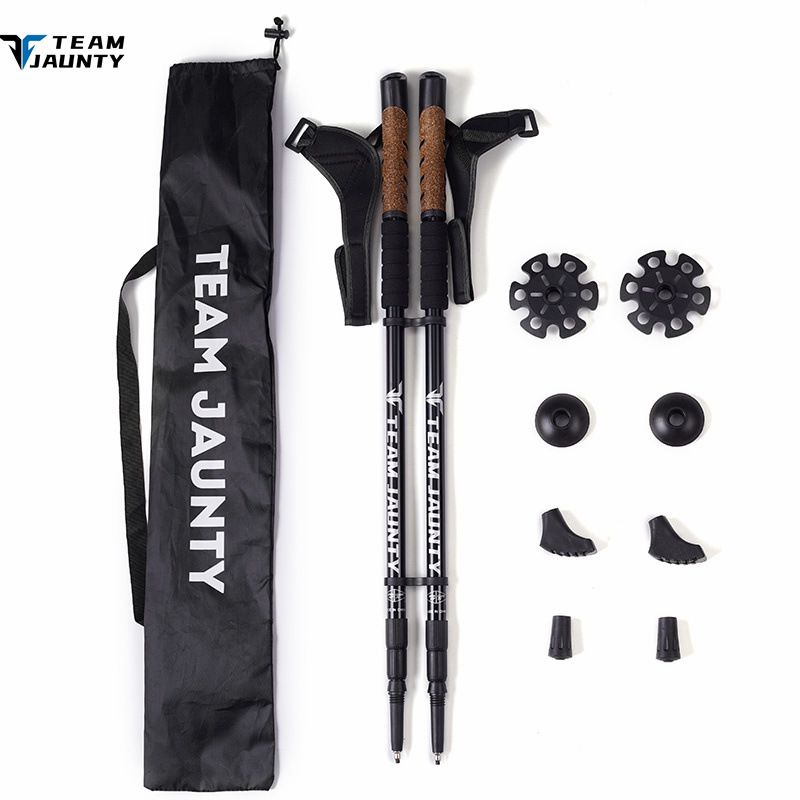 Trekking Pole Outdoor Nordic Trail Running Hiking Aluminum Alloy Walking Stick Wooden Handle Storage Bag Foot Cover Pair_voghion.com