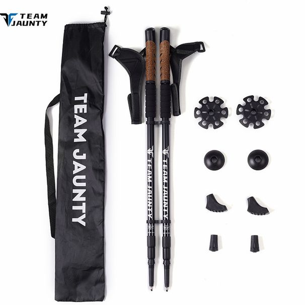 Trekking Pole Outdoor Nordic Trail Running Hiking Aluminum Alloy Walking Stick Wooden Handle Storage Bag Foot Cover Pair_voghion.com