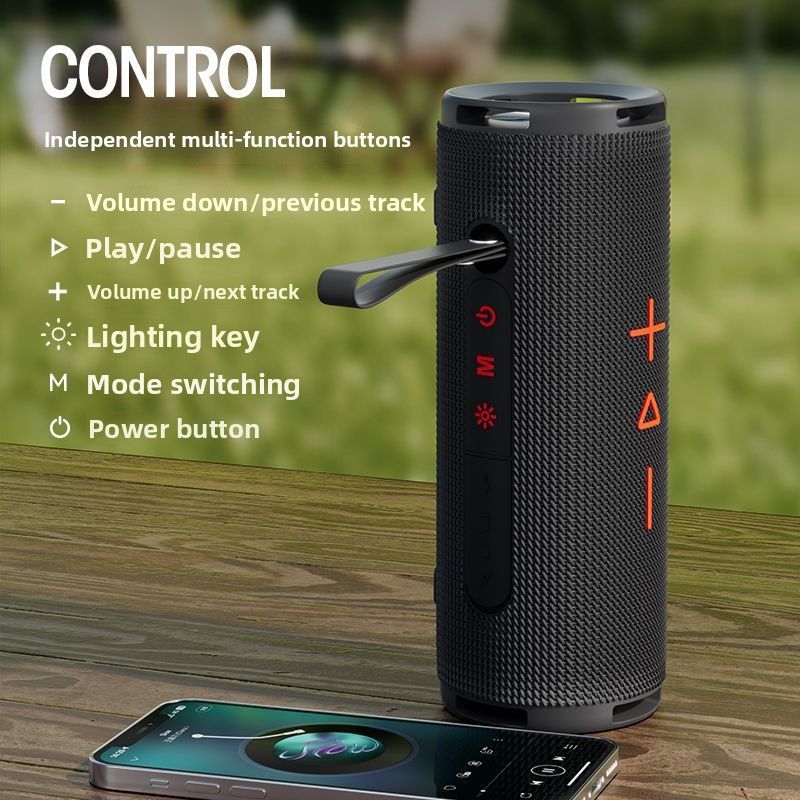 Altoparlante Bluetooth per auto sportiva, portatile, impermeabile IPX6, cilindrico, senza fili, con corda di sospensione, per esterni transfrontalieri_voghion.com