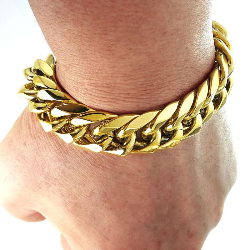 Schweres Herrenarmband, komplett poliert, 316L Edelstahl, Vakuumbeschichtung, Breite 19–28 cm, Länge_voghion.com