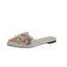 Elegant Chinese Style Lace Pointed Toe Flat Mules For Women Summer Slippers With Pearls And Rhinestones_voghion.com