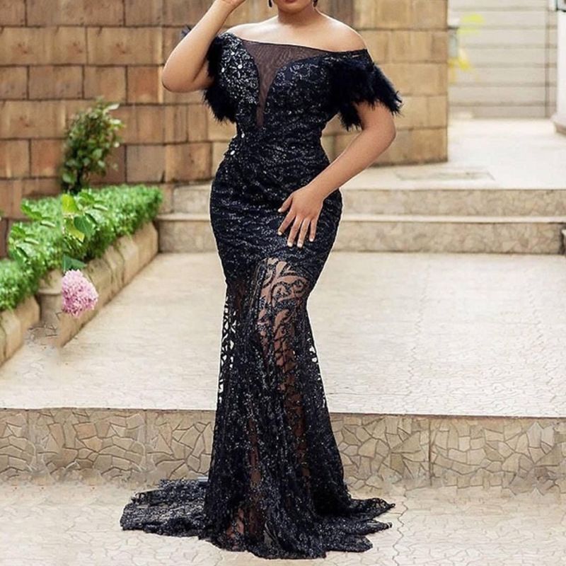 Women’s Clothing Women's Dress One Shoulder Sequin Slim Hip Mermaid Evening Dress_voghion.com