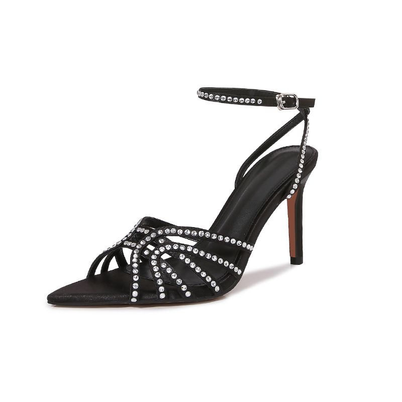 Women's Rhinestone Strappy Stiletto Sandals - Pointed Toe Open Toe High Heels_voghion.com