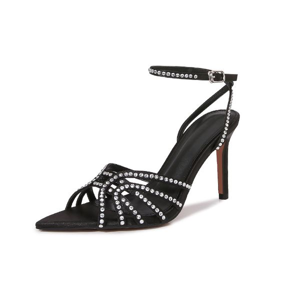 Women's Rhinestone Strappy Stiletto Sandals - Pointed Toe Open Toe High Heels_voghion.com