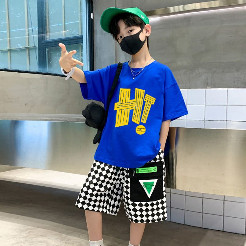 Traje de verano para madres e hijos, pantalones cortos de verano para niños, camiseta de manga corta, 2024, nuevo traje deportivo de dos piezas para niños medianos y grandes_voghion.com