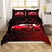 Red Race Car Duvet Cover Set Double Size For Kids Boys Teens Bedroom Geometric Honeycomb Bedding Set Hexagonal Speed Sports Car Comforter Cover With_voghion.com
