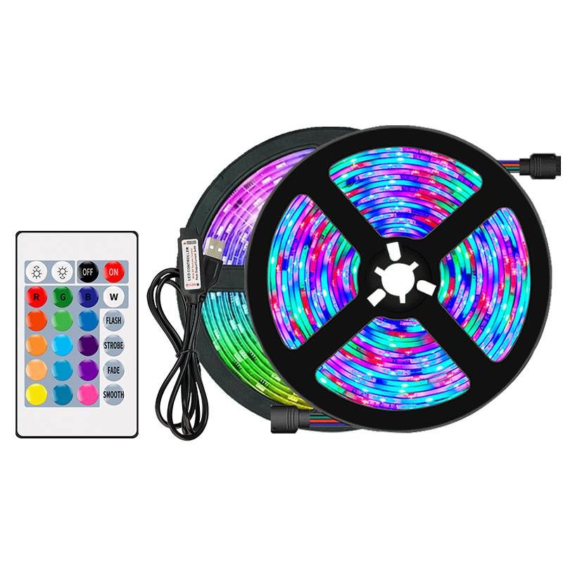 Taśmy LED 5050 RGB z pilotem 24-przyciskowym, podświetlenie telewizora USB 5 V o niskim napięciu do dekoracji wnętrz, oświetlenie obudowy komputera DIY_voghion.com