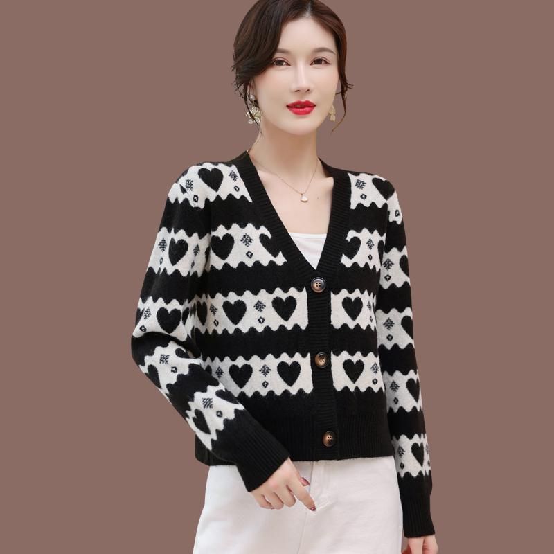 Simple loose sweater jacket women in Spring and Autumn 2024, stylish high waisted top for outerwear, knitted cardigan_voghion.com