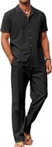 CT Herren Zweiteiliges Set aus einfarbiger Baumwolle und Strandkleidung mit Knopfleiste, lässiges, lockeres Hosenset_voghion.com
