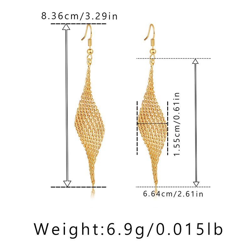 Ganci per orecchini con nappa lunga placcati in oro vero, design temperamento, modificano la forma del viso, personalità, orecchini con texture di alta qualità_voghion.com