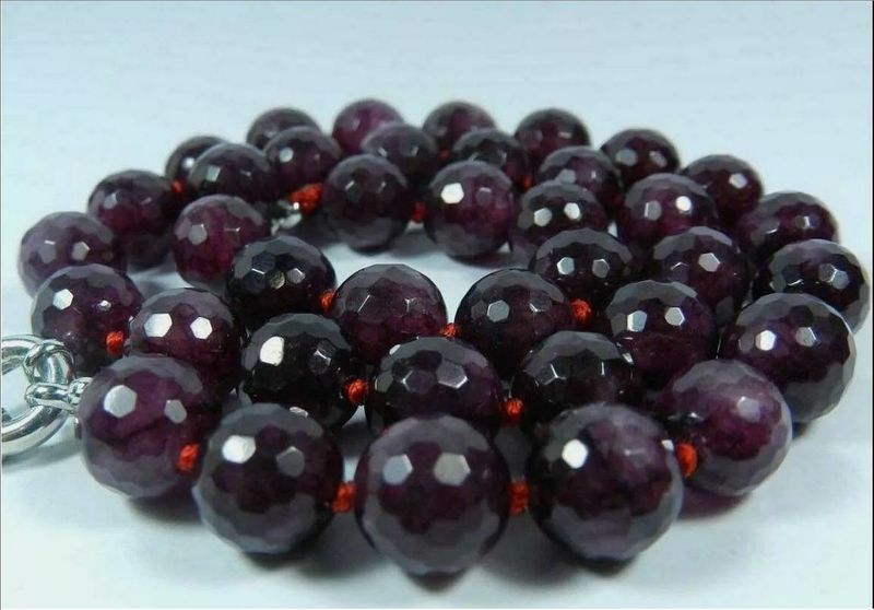 10mm Faceted Garnet Red Gemstone Round Beads Necklace 18"_voghion.com