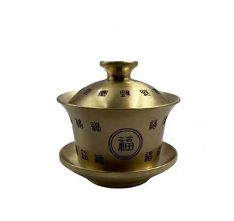 Cuenco con tapa de latón y artículos de cobre antiguos para Baifu Cuenco con tapa de cobre para té de tres piezas para Baifu Decoración_voghion.com