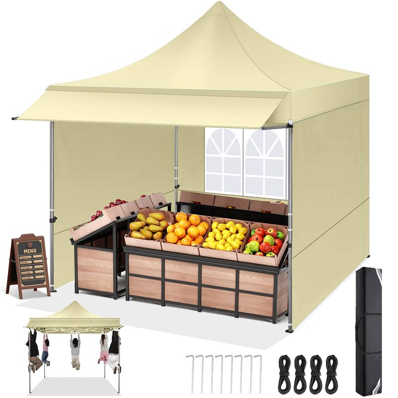 10x10 Pop Up Canopy With Sidewalls Heavy Duty Party Tent With Removable Awning Easy Up Outdoor Canopy Wedding, All Season Windproof & Waterproof_voghion.com