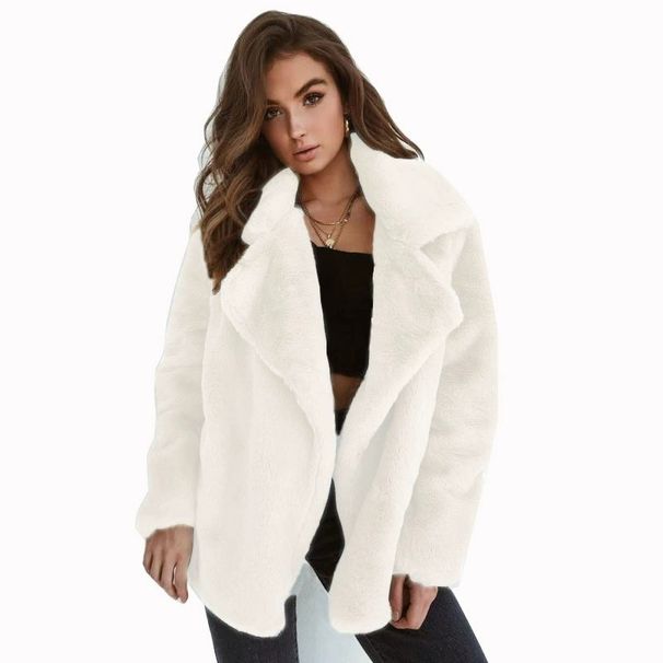 Women's Clothing Autumn/Winter Fashion Faux Rabbit Fur Casual Lapel Mid Length Coat Fur Overcoat_voghion.com