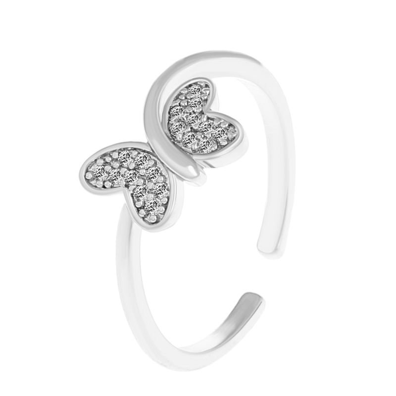 Bague papillon en cuivre incrustée de diamants pour femme, design créatif de style INS, motif trois papillons_voghion.com
