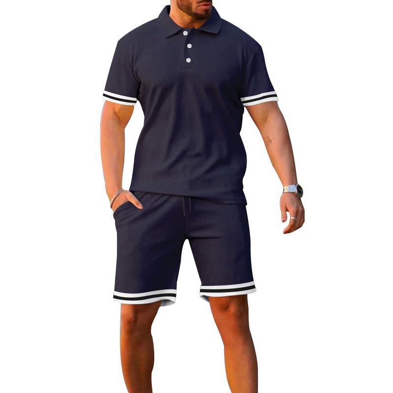 Ensemble deux pièces de sport décontracté pour hommes, short à revers et manches courtes, été_voghion.com