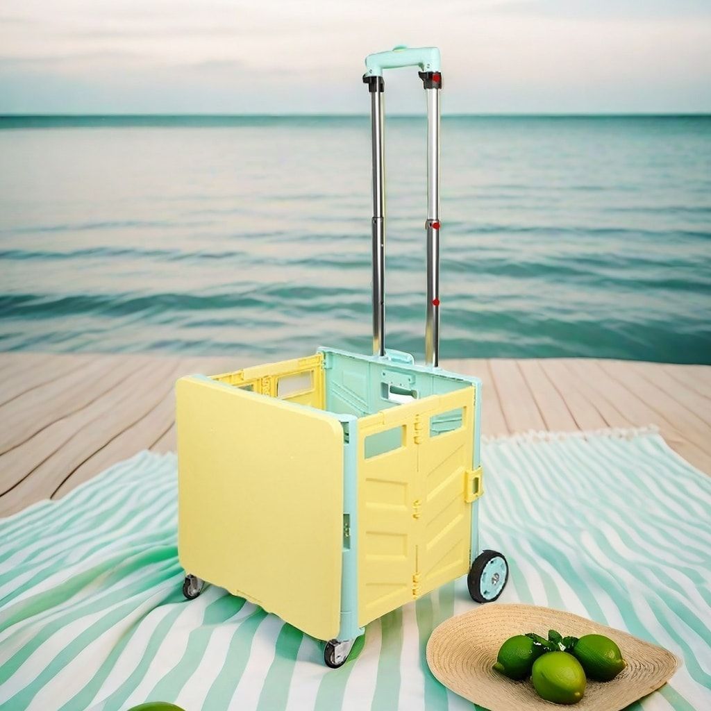 Folding Portable Trolley Trolley Portable Rolling Box Trolley Trolley Shopping Trolley With Lid Wear Resistant No Noise 360° Swivel Wheel Suitable For Travel Shopping Mobile Storage Office Use Yellow_voghion.com