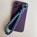 15/14/13/12/11 Pro Max Color Block Silicone Phone Case - Lanyard Design, TPU Material, Minimalist DIY Style, Purple Outdoor Climbing Rope Pattern_voghion.com