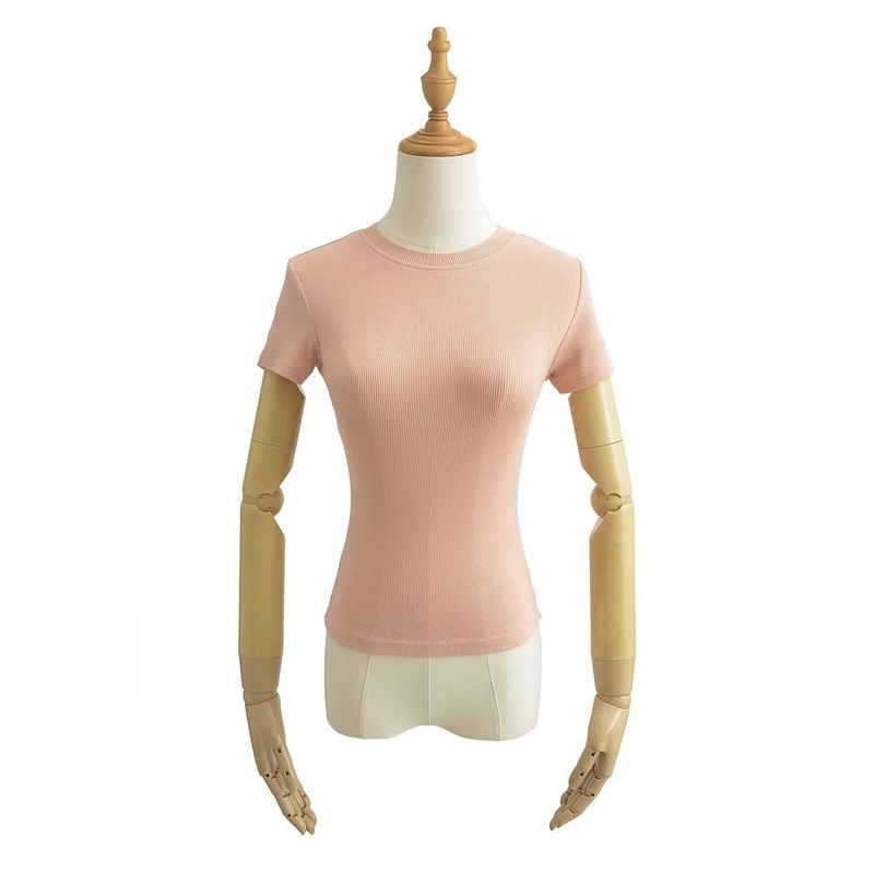 Frühlingsneues Damen-T-Shirt mit Rundhalsausschnitt und schmaler Passform, C76179_voghion.com