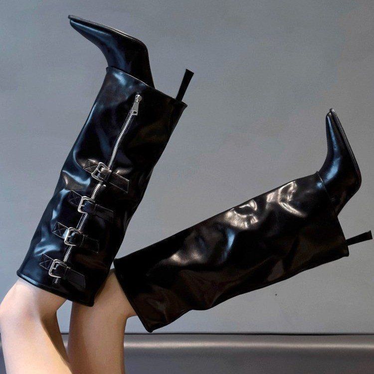 2025 Fall/Winter New High-Heeled Stiletto Ankle Boots Pointed-Toe Buckle-Fastened Boots_voghion.com