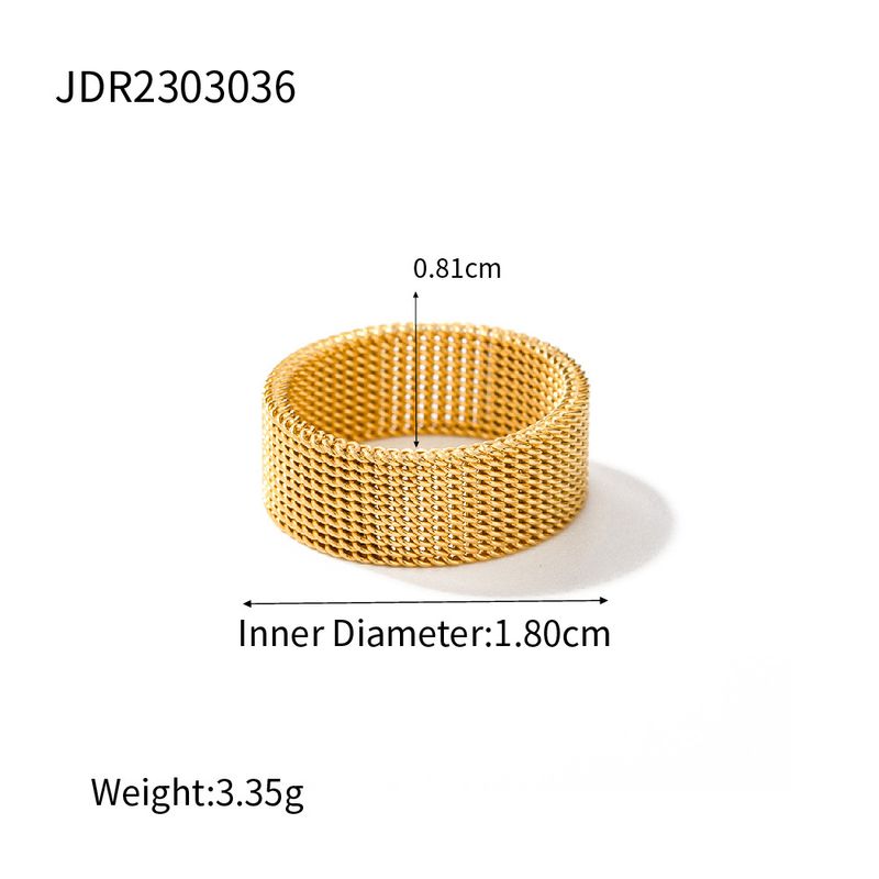 simple retro  gold stainless steel 8mm wide mesh ring titanium steel non-fading personality versatile ring_voghion.com