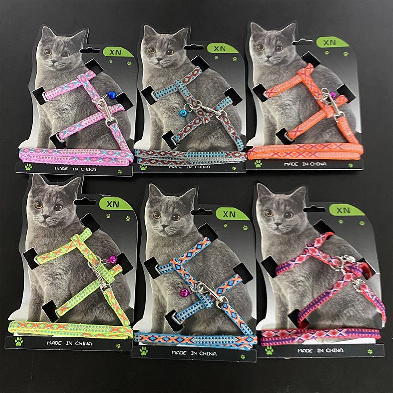 Coleira para gatos com estampa fofa e anti-fuga, estilo colete de corrente para áreas externas_voghion.com