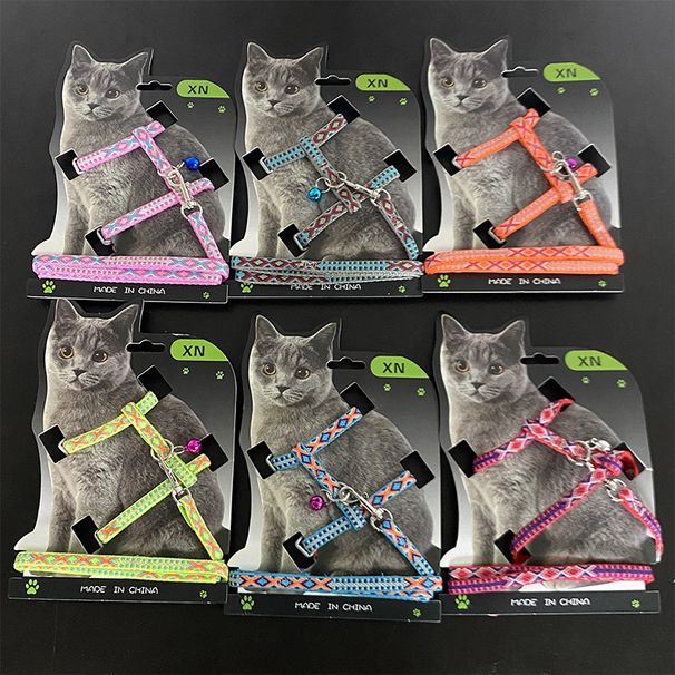 Coleira para gatos com estampa fofa e anti-fuga, estilo colete de corrente para áreas externas_voghion.com