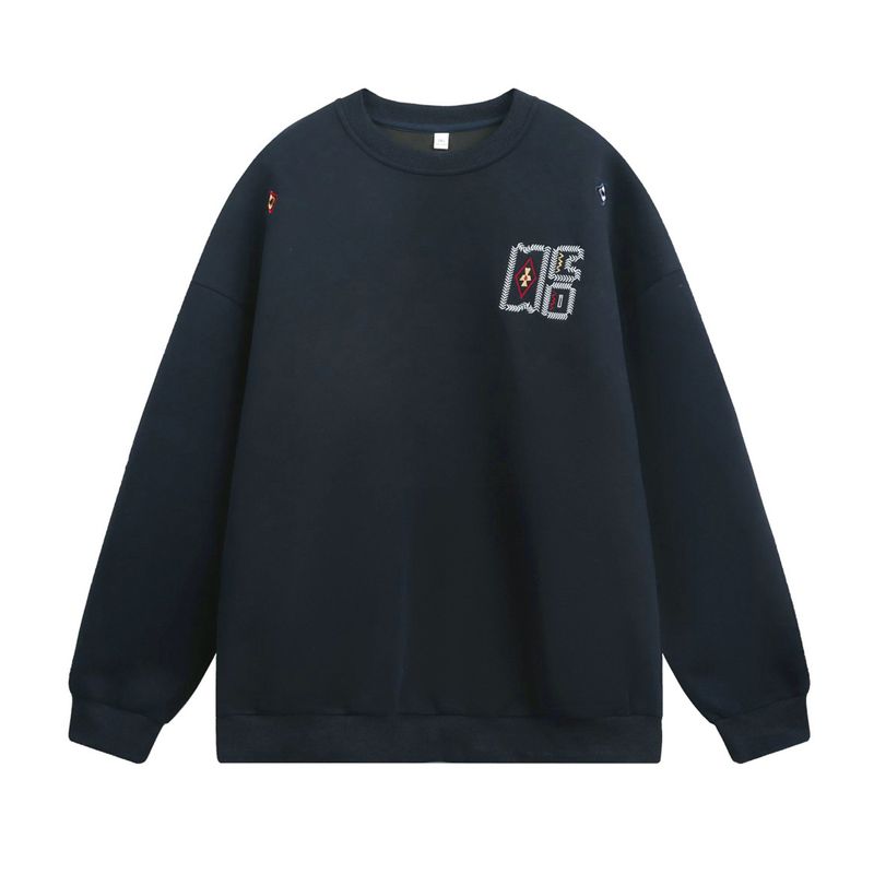 Moletom masculino de gola redonda com bordado de cor contrastante e estilo étnico, ajuste solto, moda outono_voghion.com