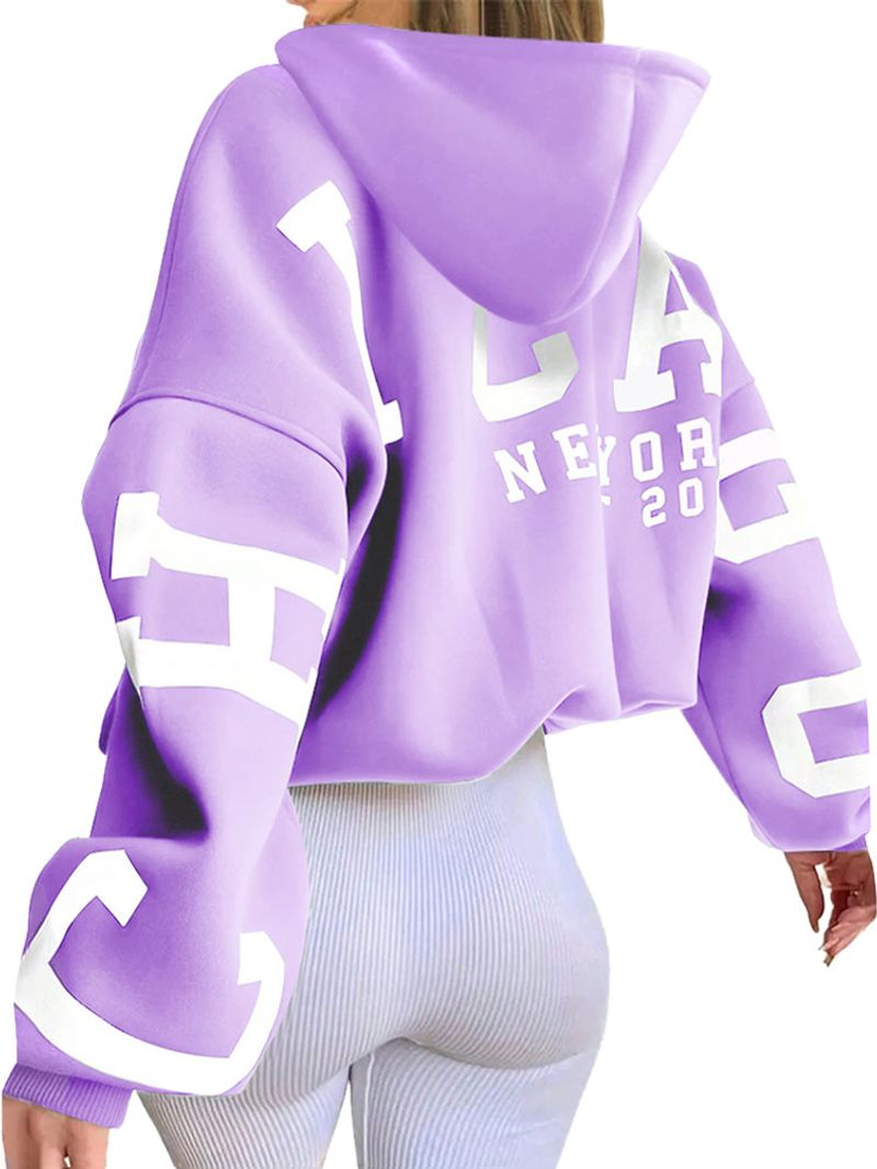 Women's Clothing Hooded Sweatshirt With Letter Print Pattern Sweatshirt_voghion.com