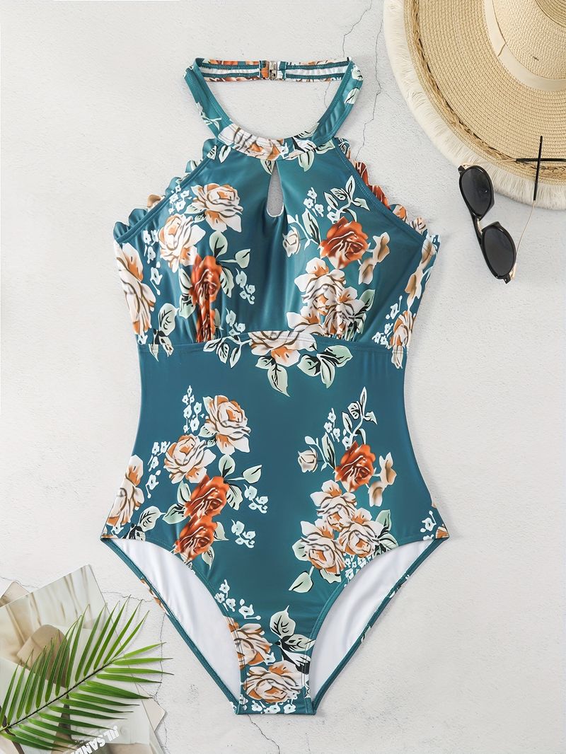 Women's Floral Cutout One-Piece Swimsuit - Sexy High-Leg Monokini With Adjustable Straps (Quick-Dry & Tummy Control)​_voghion.com