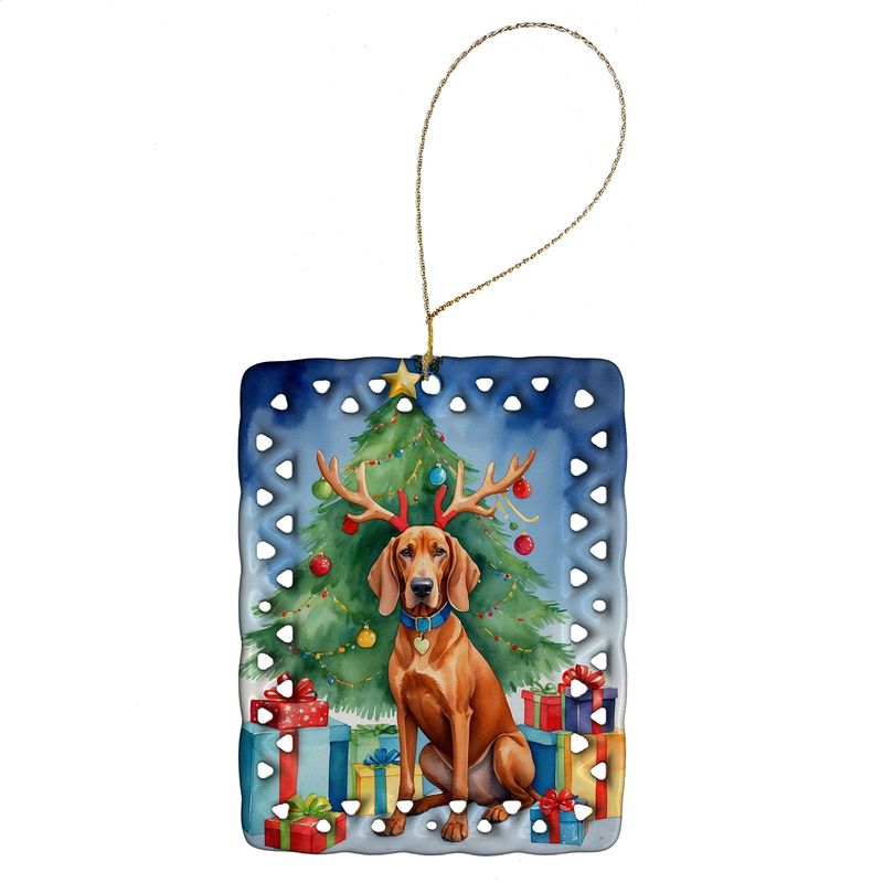 Redbone Coonhound Christmas Reindeer Porcelain Ornament Christmas Tree Hanging Decorations For Home Christmas Holiday, Rectangle, Gift, Multicolor_voghion.com