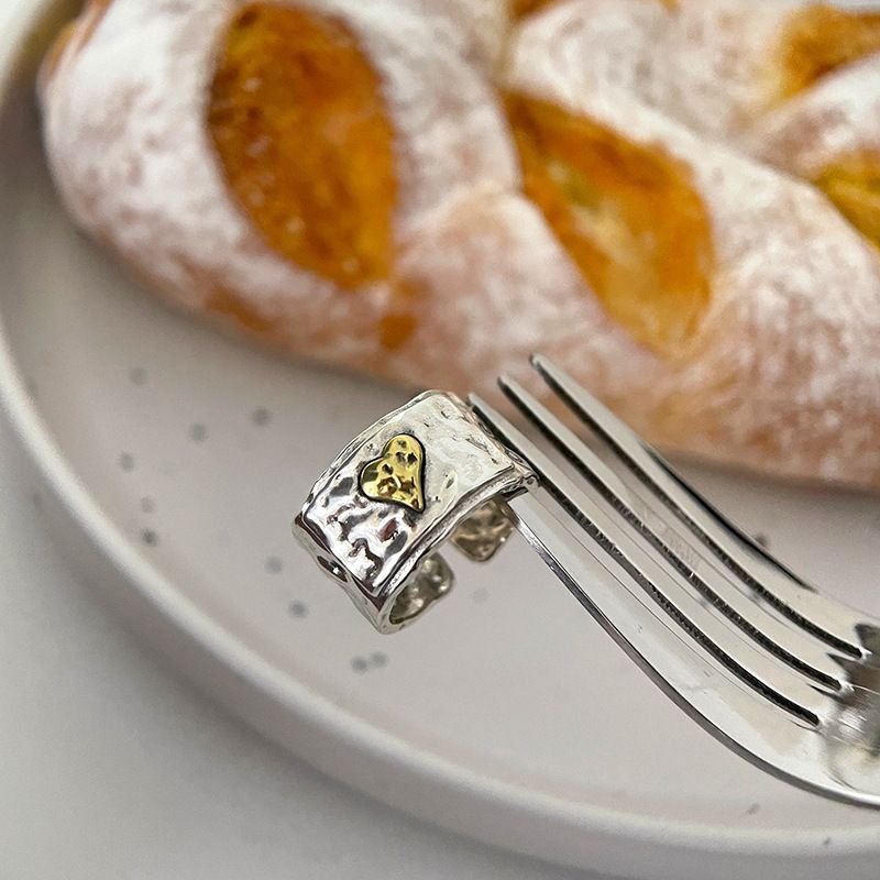 New Style Personality Color-Block Texture Heart Wide Band For Women Light Luxury Trendy Hip-Hop Fashion Open Ring_voghion.com
