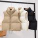 Gilet matelassé sans manches pour femme - Col montant, manteau d'hiver chaud et épais aux couleurs tendance_voghion.com