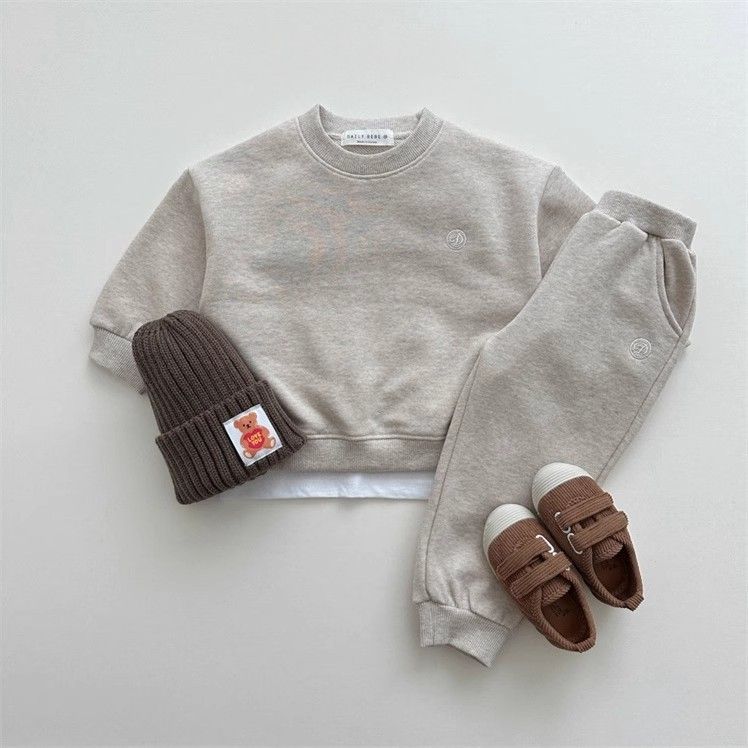 Felpa con cappuccio e cerniera ricamata, cardigan e pantaloni della tuta in cotone per bambini e bambine, set da due pezzi, primavera e autunno_voghion.com