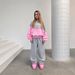 Damen-Set aus Color-Block-Hoodie und Jogginghose – trendiges zweiteiliges Outfit aus Polyester für Streetwear und lässigen Komfort (S–XL, Pink-Grau-Kontrast)_voghion.com