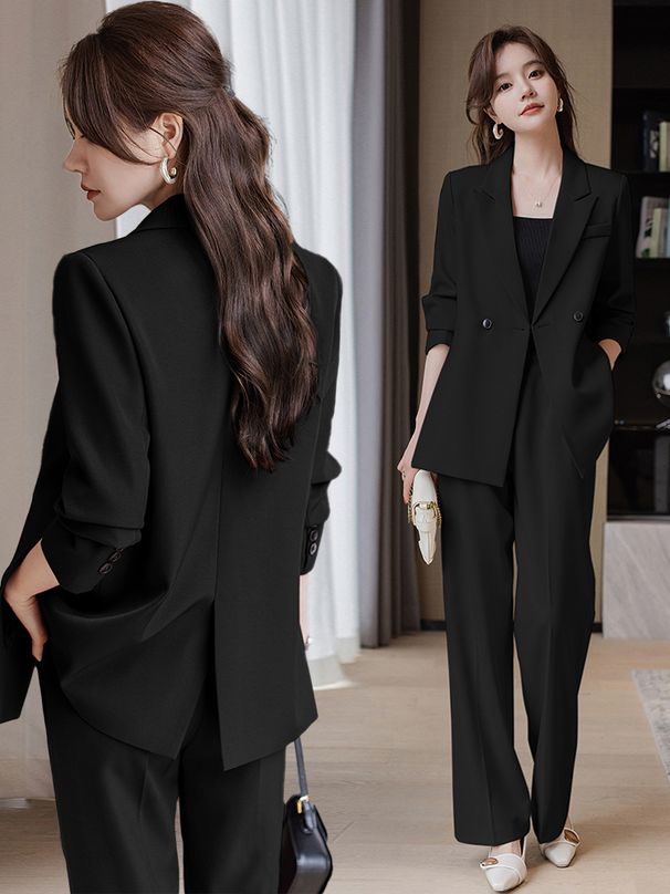 Schwarzer Anzug-Set für Damen, High-End-Feeling, 2025, neuer Frühling und Herbst, lässig, elegant, professionell, formeller Damenblazer_voghion.com