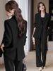 Schwarzer Anzug-Set für Damen, High-End-Feeling, 2025, neuer Frühling und Herbst, lässig, elegant, professionell, formeller Damenblazer_voghion.com