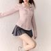 Women's clothing desire striped shirt women new early spring design lazy style top long sleeve French pink shirt_voghion.com
