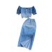 Dameskleding Hoge taille, een lijn in de lange zijsplittendenimrok, twee sets korte top met vierkante kraag, dames_voghion.com