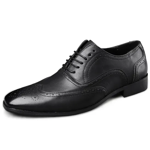 Unbeatable Quality Men's Block Business Casual Formal Shoes, Spring Low Cut, Carved, Polished Leather Surface, Large Size, Pointed Toe_voghion.com