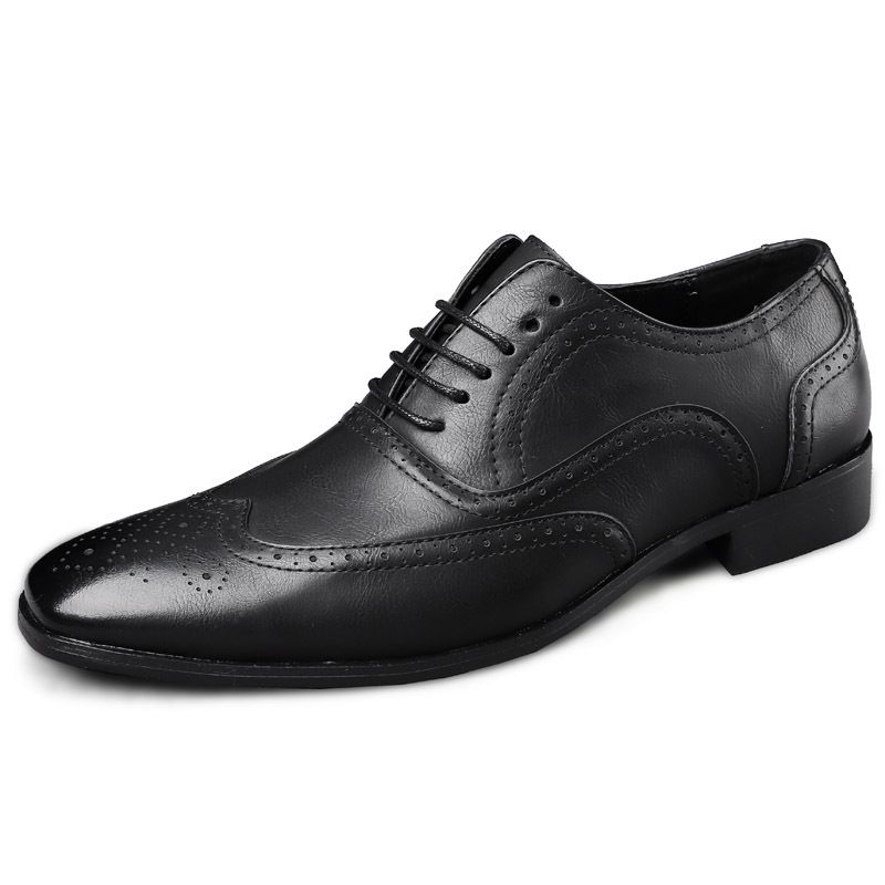 Scarpe casual da lavoro da uomo di qualità imbattibile, modello Block, modello basso primaverile, intagliate, superficie in pelle lucida, taglia grande, punta affusolata_voghion.com