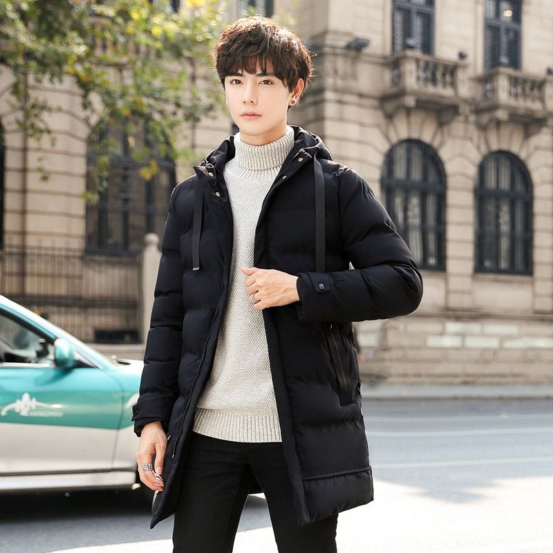 Giacca invernale imbottita in cotone di media lunghezza da uomo ispessita con cappuccio per proteggersi dal freddo Piumino imbottito in cotone con cappuccio stile coreano_voghion.com