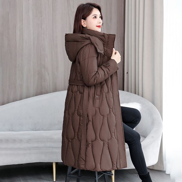 Oversized Puffer Coat With Belt – Women's Long Winter Jacket (Knee-Length, Quilted Lining, Thickened Insulation, L-XXXL)_voghion.com