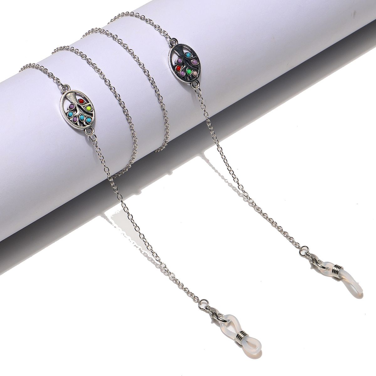 Catena per maschera fatta a mano con perline colorate in argento punk, accessori per occhiali antiscivolo_voghion.com