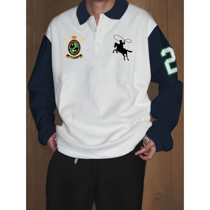 Herrenbekleidung Poloshirts Lässig Bedrucktes Revers Langarm-Poloshirts Herren_voghion.com