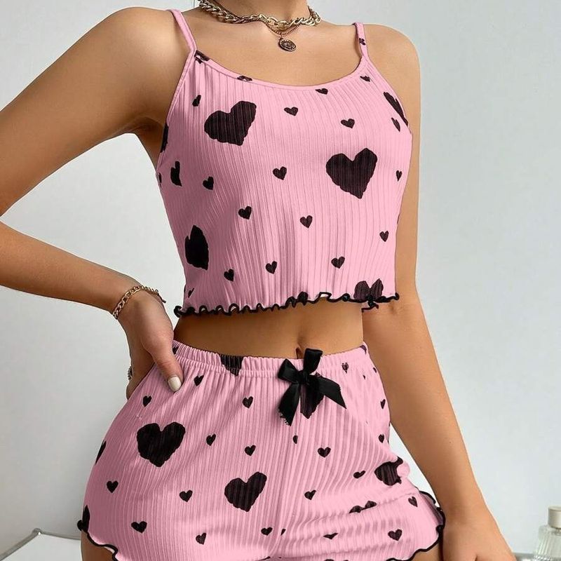 Ladies' Home Clothes Love Printing Style Suspenders Casual Wearable Pajamas_voghion.com
