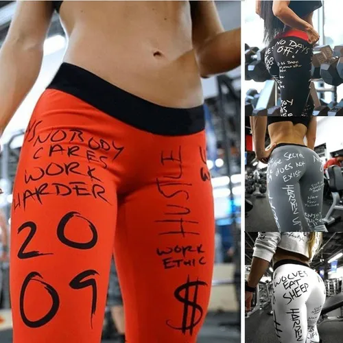 Women's Clothing letter printing multi color high waisted high elastic running nine point Yiwu leggings yoga pants A5004_voghion.com